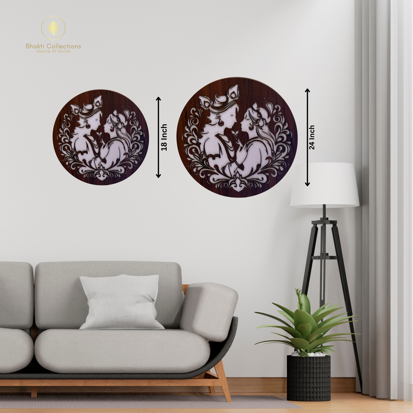 Radha Krishna Backlit Wooden Wall Decor with Walnut Finish