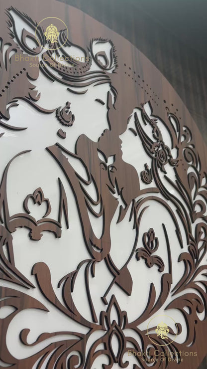 Radha Krishna Backlit Wooden Wall Decor with Walnut Finish